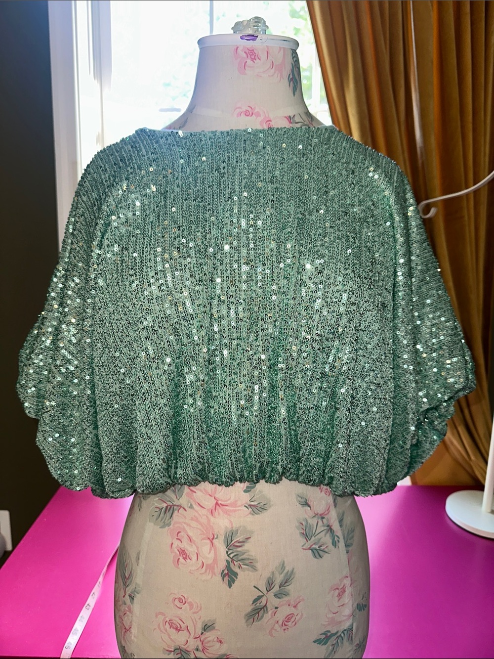Endless Rose Seafoam Sequin Cropped Dolman Top